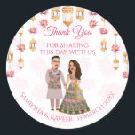 Lotus lanterns Indian wedding personalised favour Classic Round Sticker<br><div class="desc">Lotus lanterns Indian wedding personalised favour atickers and labels.</div>