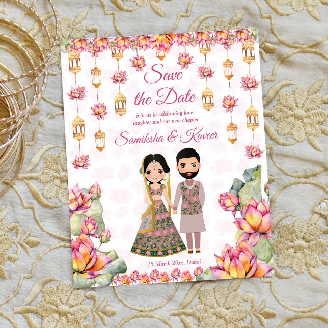 Lotus lanterns Indian wedding save the date invite (Creator Uploaded)
