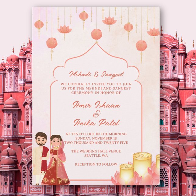 Lotus Lanterns Mehndi Sangeet Indian Wedding Invitation (Creator Uploaded)