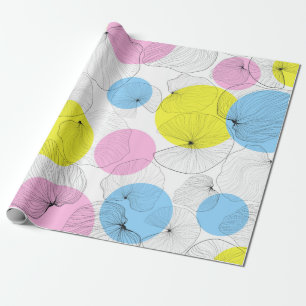 Lotus leaves hand draw outline with colorful spots wrapping paper