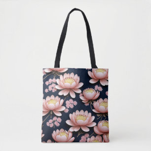 Lotus Lounge: Where Pink Petals Party in the Dark Tote Bag
