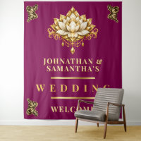 Lotus Magenta Gold Indian Wedding Photo backdrop