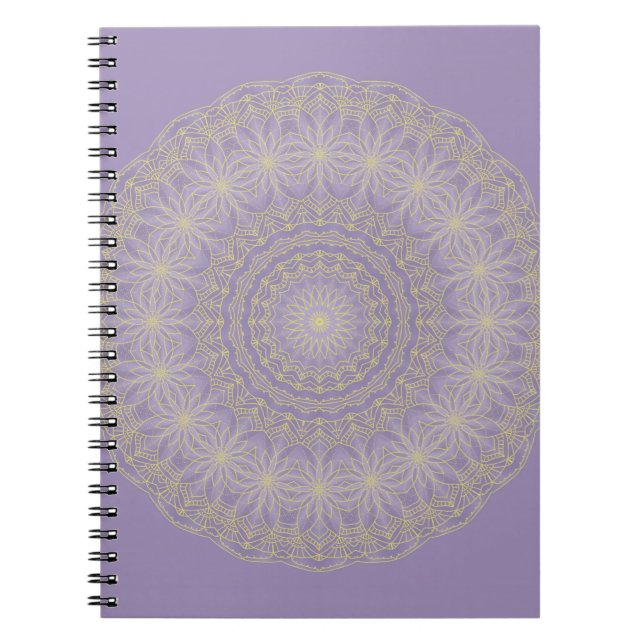 Lotus Mandala in Lilac and Gold Notebook (Front)