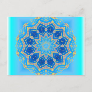 Lotus mandala in turquoise and blue postcard