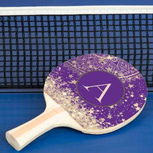 Lotus Mandala Monogram Gold Stars Glitter  Ping Pong Paddle