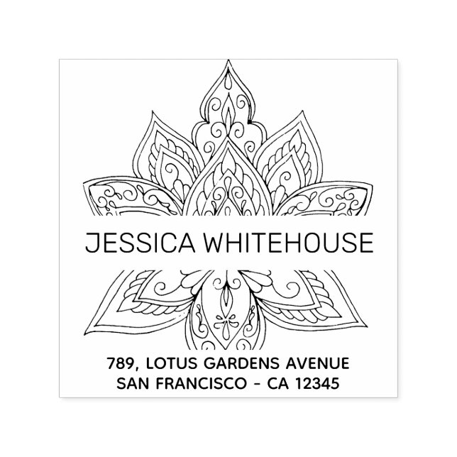 Lotus Mandala Name Return Address Self-inking Stamp (Design)
