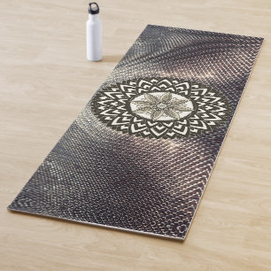 Lotus Mandala on Shimmery Silver and Black  Yoga Mat