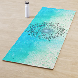 Lotus Mandala on Speckled Turquoise Mat