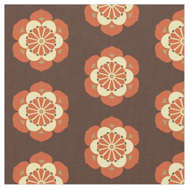 Lotus Mandala Print, Brown, Rust and Yellow  Fabric (Close Up)