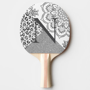  Lotus Mandala Silver Leopard Glitter Monogram  Ping Pong Paddle