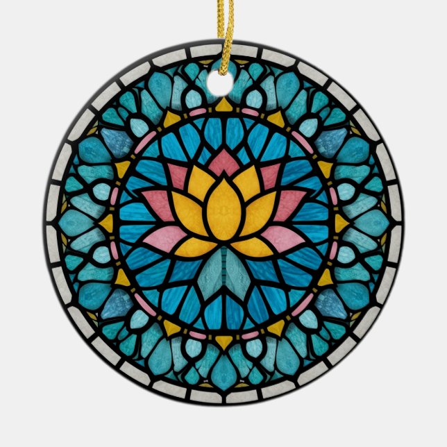Lotus Mandala Stained Glass Ceramic Tree Decoration (Front)