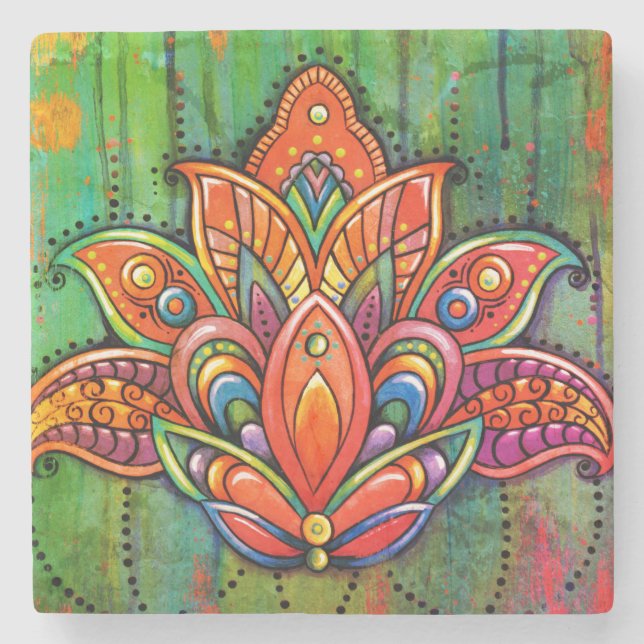 LOTUS Mandala Tile Stone Coaster (Front)