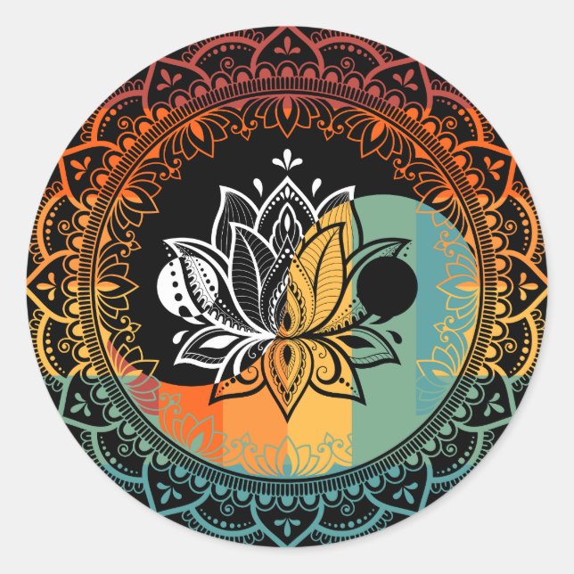 Lotus Mandala Yin Yang Sacred Geometry Spiritual Classic Round Sticker (Front)