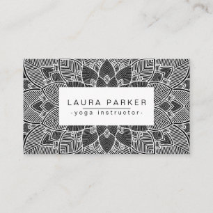 Lotus Mandala Yoga Instructor Black White  Fitness Business Card