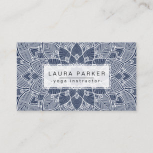 Lotus Mandala Yoga Instructor Blue White  Fitness Business Card