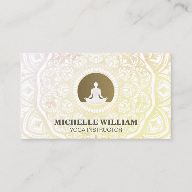 Lotus Meditation Pose | Mandala Ornate Design Business Card (Front)