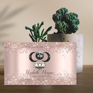 Lotus Moon Rose Gold Glitter Dust Yoga Business Card