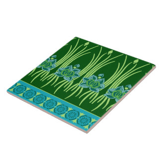 LOTUS NOUVEAU: BLUE GREEN SCENE TILE