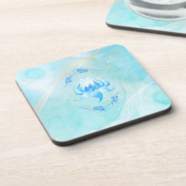 Lotus of Azure Light – Calm Floral Artwork Coaster (Left Side)