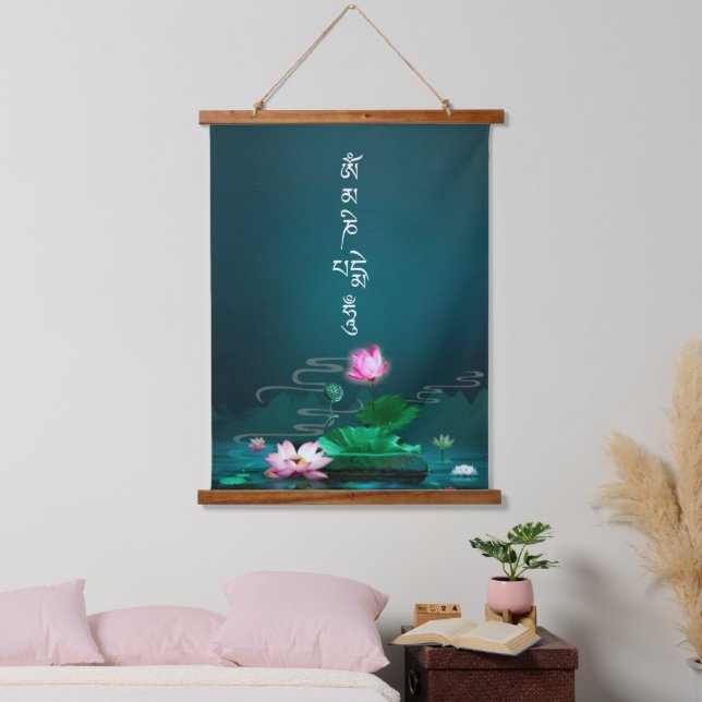 Lotus Om Mani Padme Hum Buddhist Mantra Hanging Tapestry (Bedroom)
