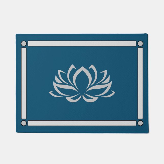 Lotus on Dark Blue Doormat (Front)