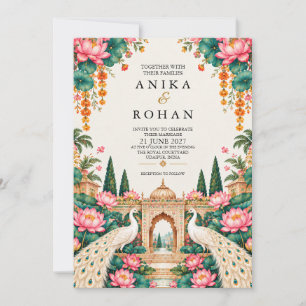 Lotus Palace Peacock Wedding Invitation