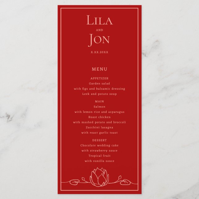 Lotus Personalized Wedding Menu (Front)
