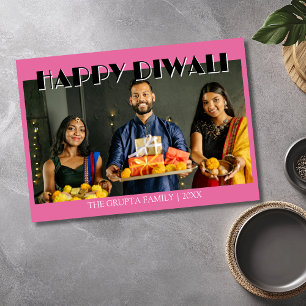 Lotus Pink Traditional Photo Happy Diwali  Holiday Card