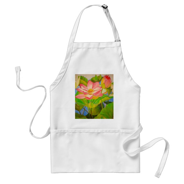 Lotus pink waterlily watercolor art painting standard apron (Front)