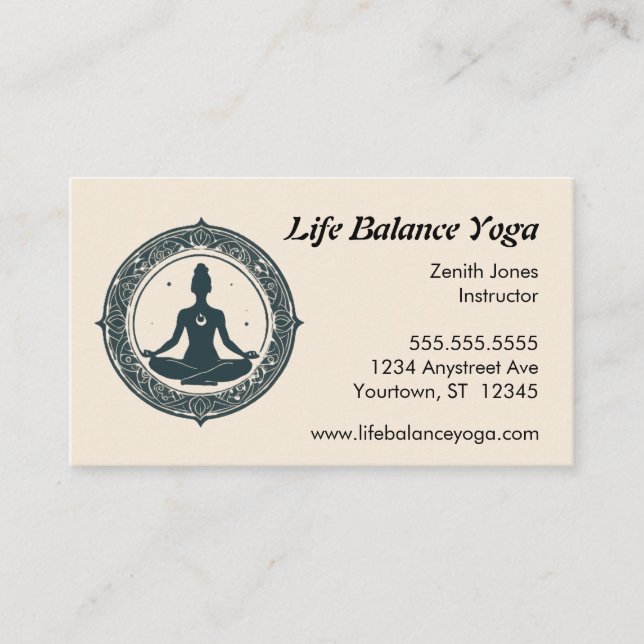 Lotus Position in Mandala Yoga Teacher Business Card (Front)