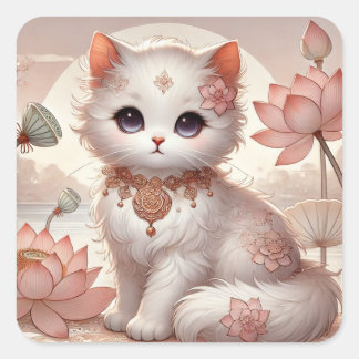 Lotus Princess Cat Square Sticker