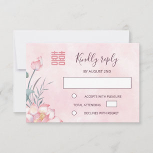 Lotus Red Chinese Wedding RSVP Card