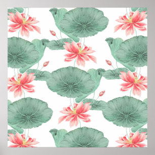 Lotus seamless pattern botanical background poster