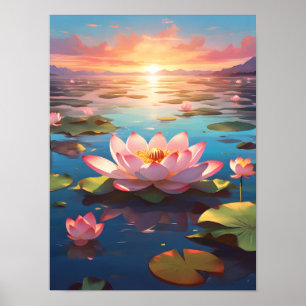 Lotus Serenity at Sunset Poster