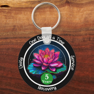Lotus Sobriety Chip   Custom 12-Step Medallion Key Ring