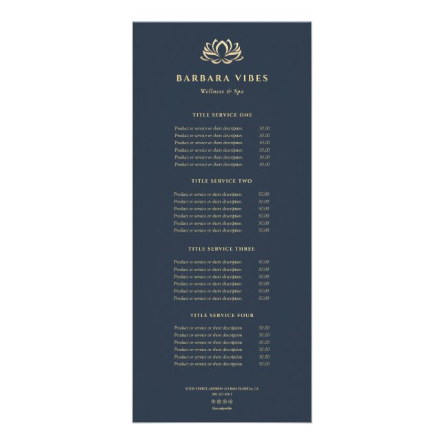 Lotus Spa Therapist Beauty Salon Price List Rack Card (Front)