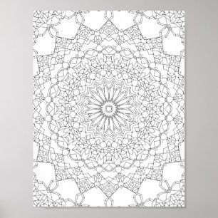 Lotus Star Mandala Colouring Page Detailed Pattern Poster