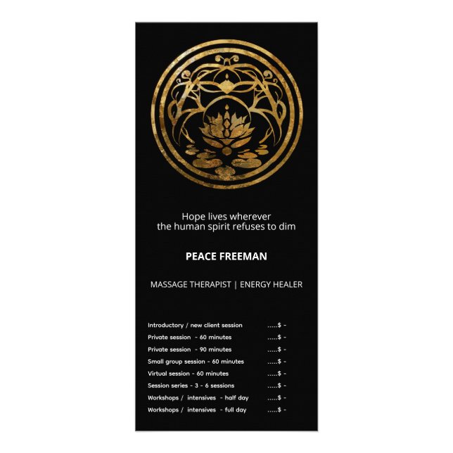 Lotus Stillness | Golden Mandala Design Rack Card (Front)