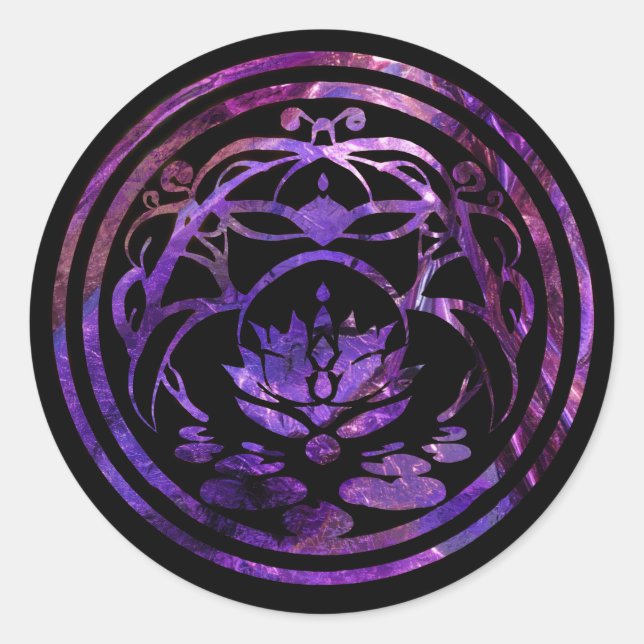 Lotus Stillness | Purple Mandala Design Classic Round Sticker (Front)