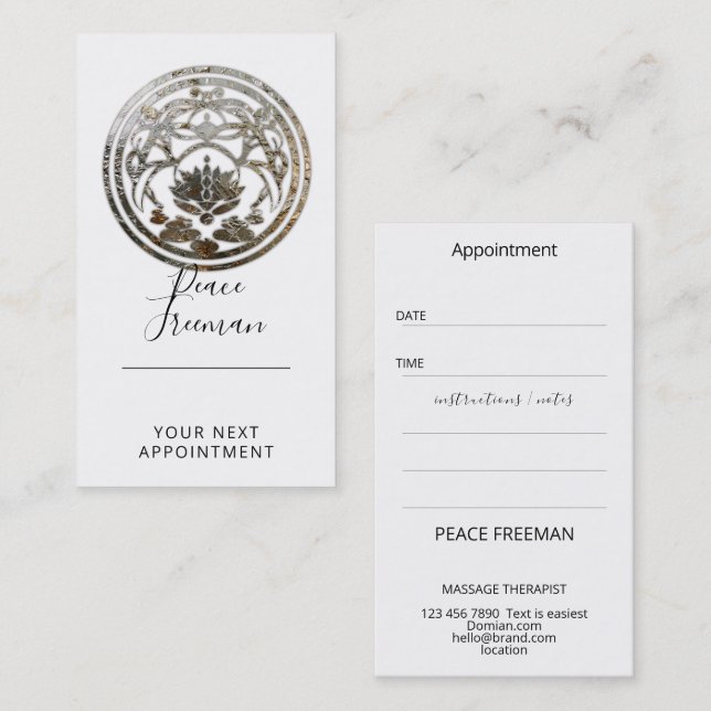 Lotus Stillness | Silver Mandala Design Business Card (Front/Back)