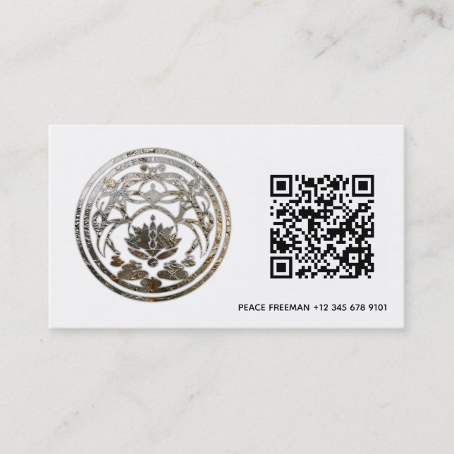 Lotus Stillness | Silver Mandala Design Business Card (Front)