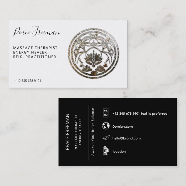 Lotus Stillness | Silver Mandala Design Business Card (Front/Back)