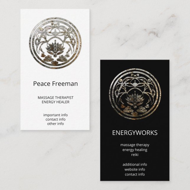 Lotus Stillness | Silver Mandala Design Business Card (Front/Back)