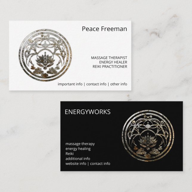 Lotus Stillness | Silver Mandala Design Business Card (Front/Back)