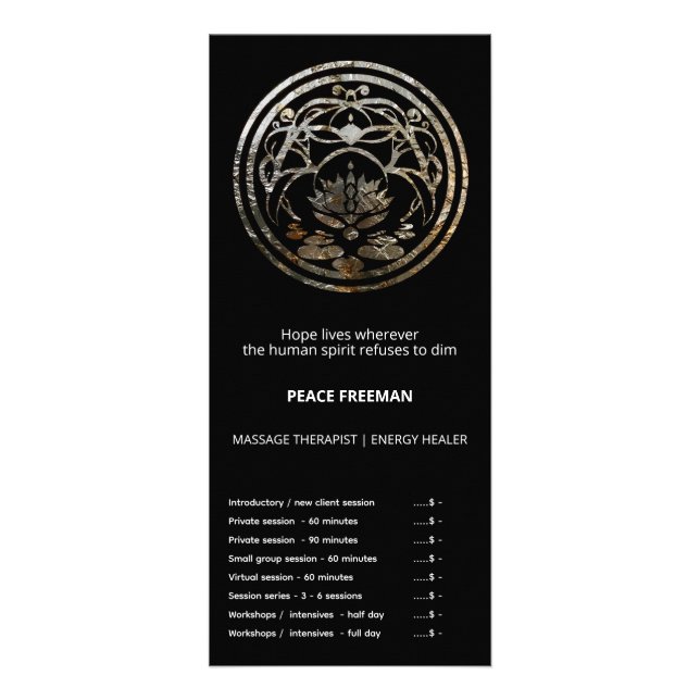 Lotus Stillness | Silver Mandala Design Rack Card (Front)