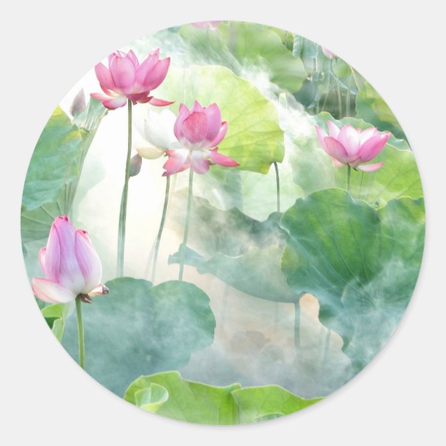 Lotus Summer, pastel pink aquatic perennial Classic Round Sticker (Front)
