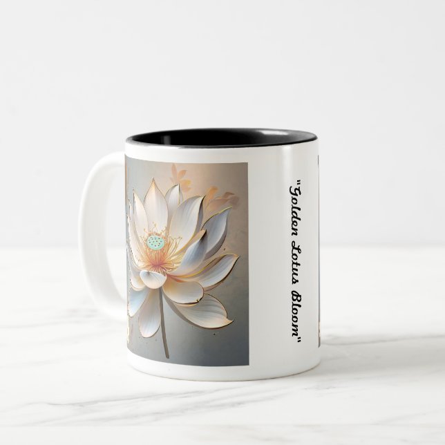 "Lotus Unfolds Inner Calm" Two-Tone Coffee Mug (Front Left)