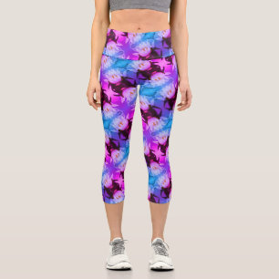 Lotus Water Lily Flower Abstract Art Pattern Capri Leggings