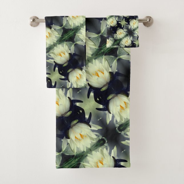 Lotus Water Lily Flower Pattern Bath Towel Set (Insitu)