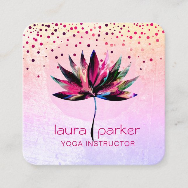 Lotus Watercolour Rainbow Yoga Massage Therapist  Square Business Card (Front)